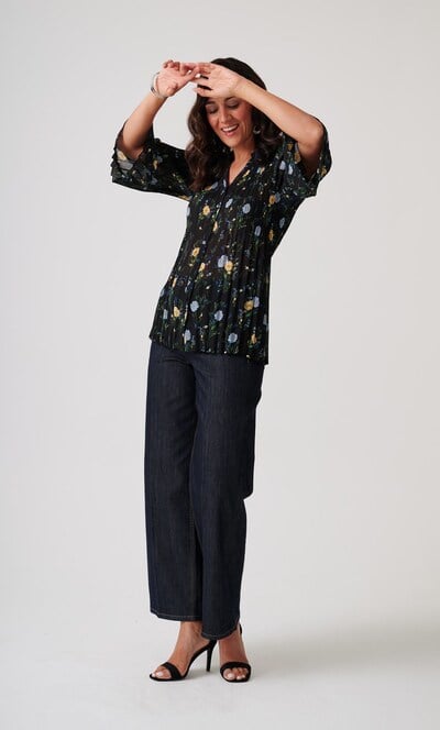 Anna Rose Pleated Garden Print Blouse