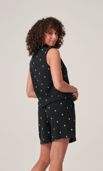 Embroidered Textured Sleeveless Cotton Top
