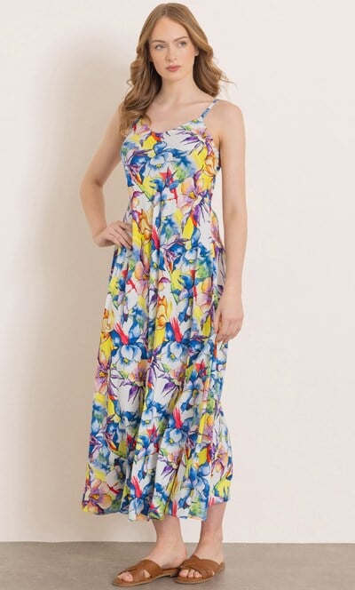 Bias Cut Bouquet Print Strappy Maxi Dress
