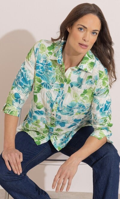 Botanical Printed And Embroidered Top