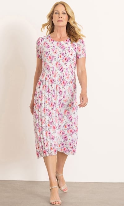 Anna Rose Floral Print Pleated Dress