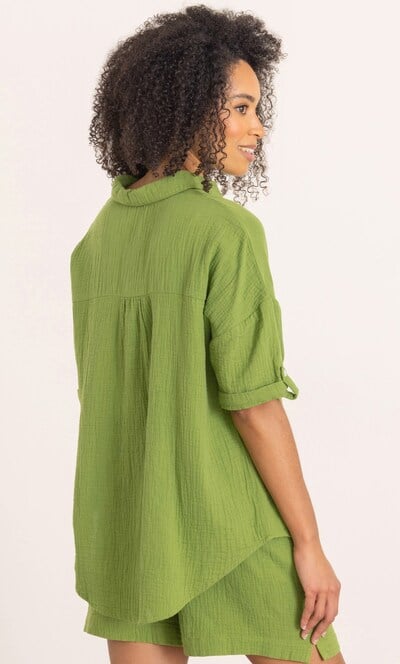 Drop Shoulder Textured Cotton Shirt