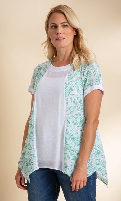 Printed Panel Dipped Hem Tunic Top