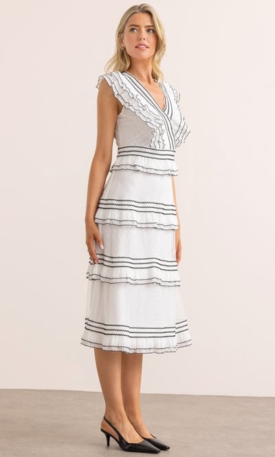 Frilled Mesh Midi Dress