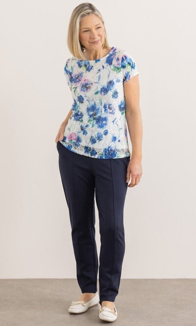 Anna Rose Printed Lace And Jersey Top