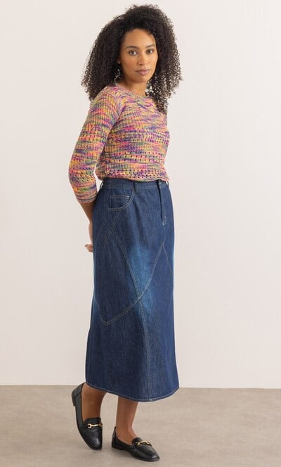 Midaxi Faded Cotton Denim Skirt