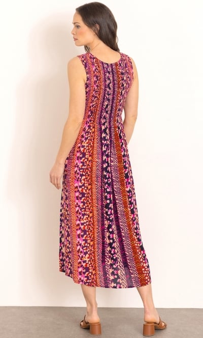 Abstract Print Smocked Midaxi Dress