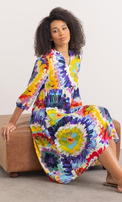 Bold Floral Printed Loose Fit Dress