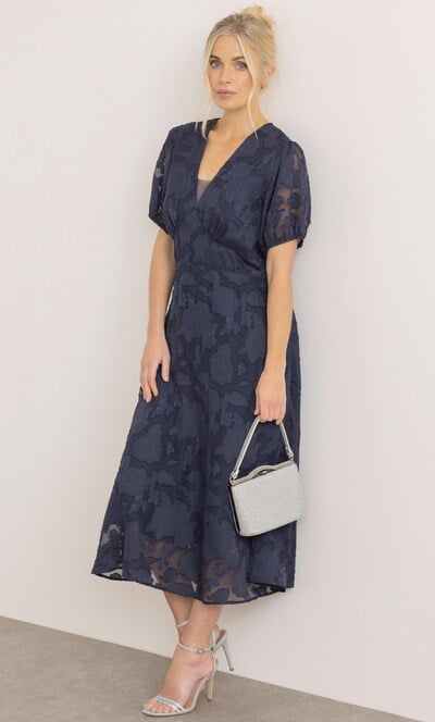 Floral Burnout V Neck Midi Dress