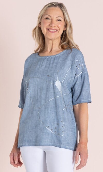 Anna Rose Embellished Linen Blend Top