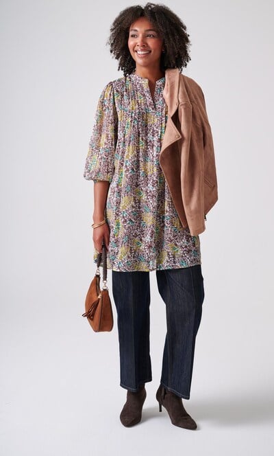 Printed Three Quarter Sleeve Tunic Dress