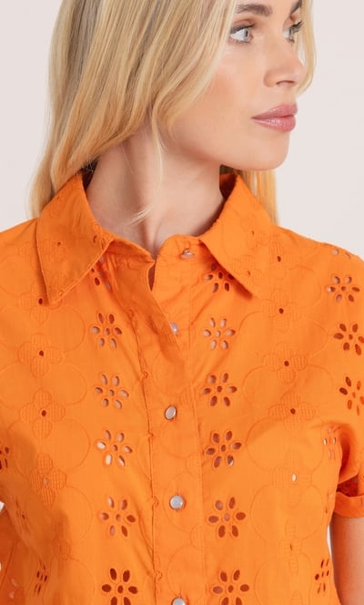 Embroidered Tie Front Cotton Shirt
