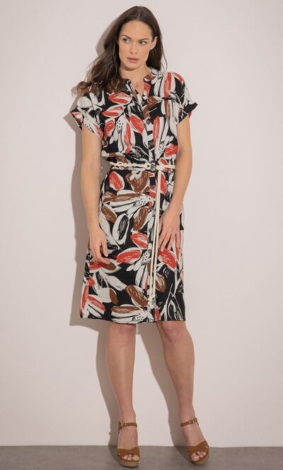 Linen Blend Printed Shirt Dress