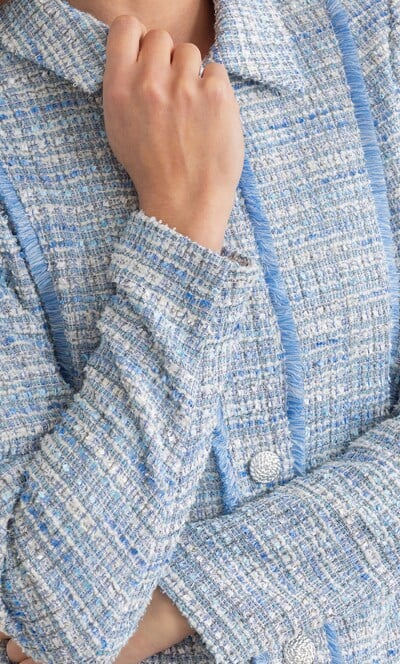Boucle Fringed Button Jacket
