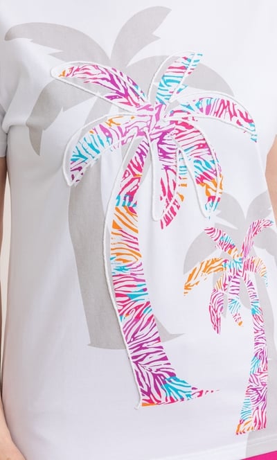 Anna Rose Embroidered Palm Tree Print Top