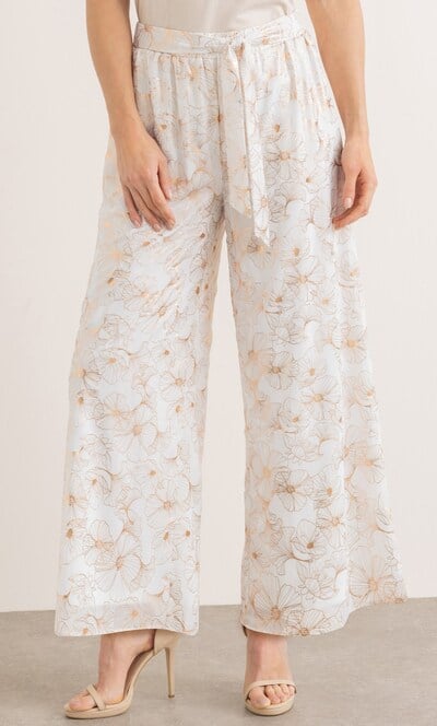 Floral Foil Print Wide Leg Trousers