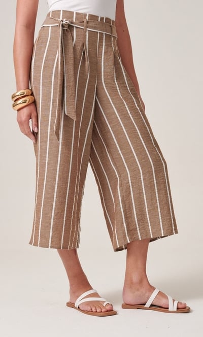 Striped Wide Leg Cropped Trousers