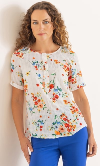 Anna Rose Short Sleeve Floral Print Top