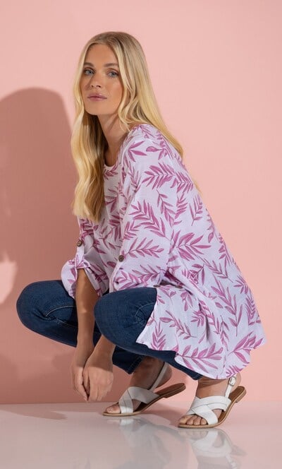 Leaf Print Oversized Tunic Top