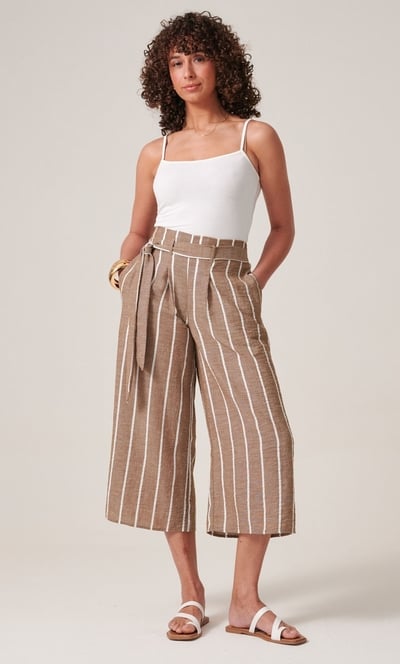 Striped Wide Leg Cropped Trousers