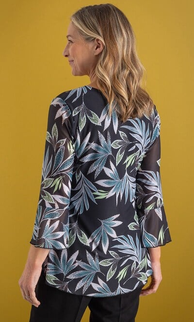 Embellished Leaf Printed Mesh Top