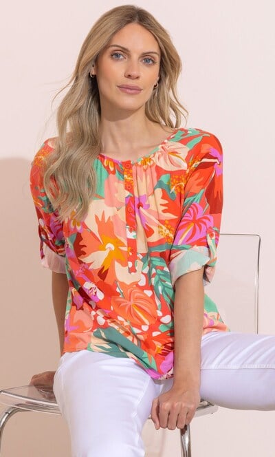 Floral Printed Turn Back Sleeve Blouse