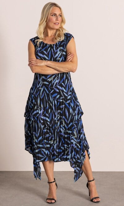 Leaf Print Pleated Midi Dress