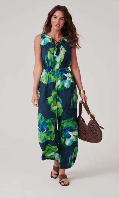 Printed Wide Leg Sleeveless Jumpsuit