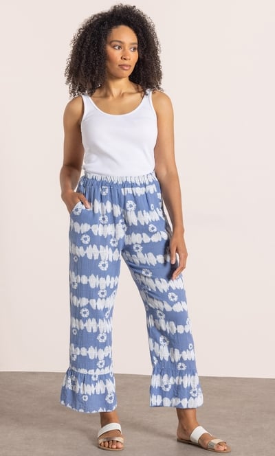 Printed Wide Leg Tiered Trousers