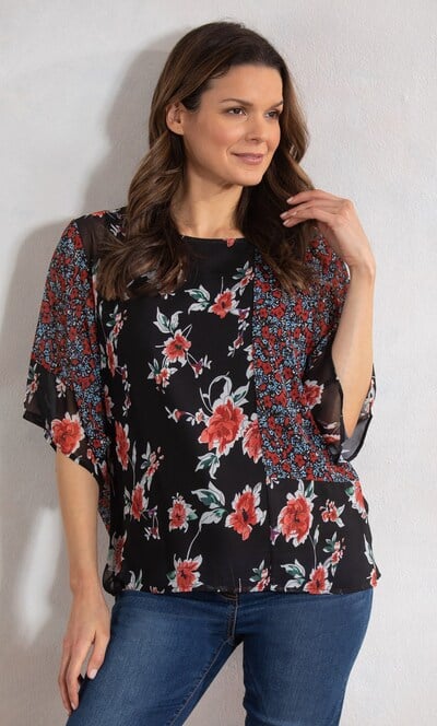 Panelled Mixed Floral Print Top
