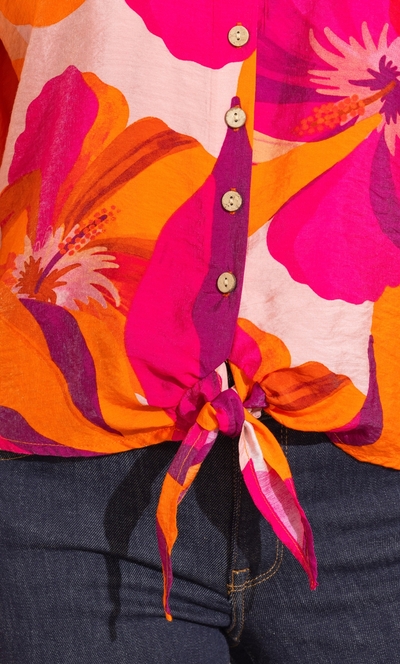 Bold Floral Printed Tie Front Top