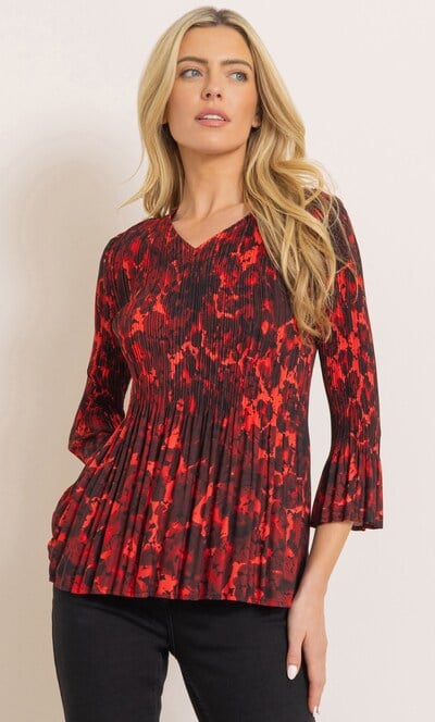 Printed V Neck Pleated Top