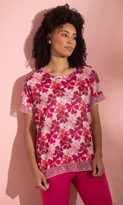 Embellished Lightweight Floral Print Knit Top