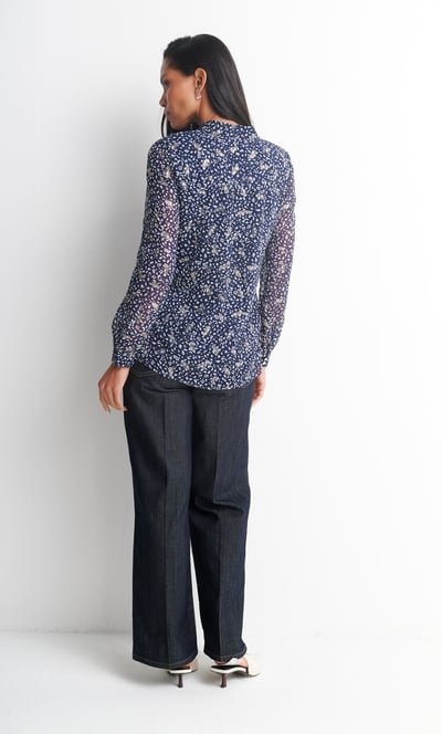 Anna Rose Gold Foil Feather Printed Blouse