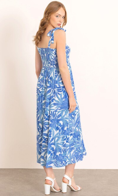 Leaf Print Smocked Maxi Dress