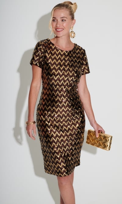 Chevron Sequin Cap Sleeve Dress