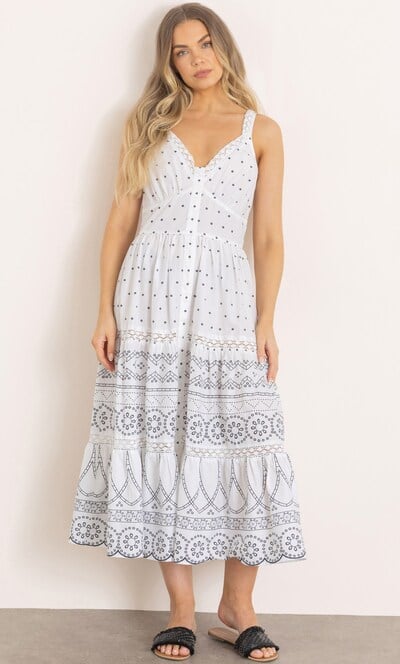 Lace Trim Printed Cotton Midaxi Dress