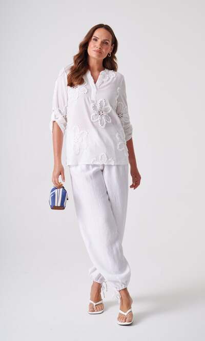 Anna Rose Applique Pattern Cotton Blouse