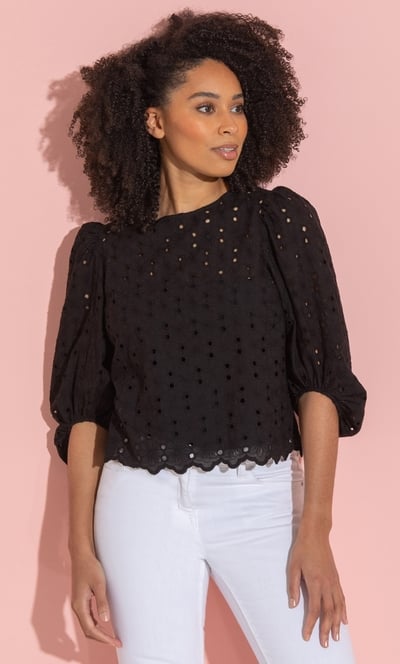 Broderie Anglaise Puff Sleeve Top