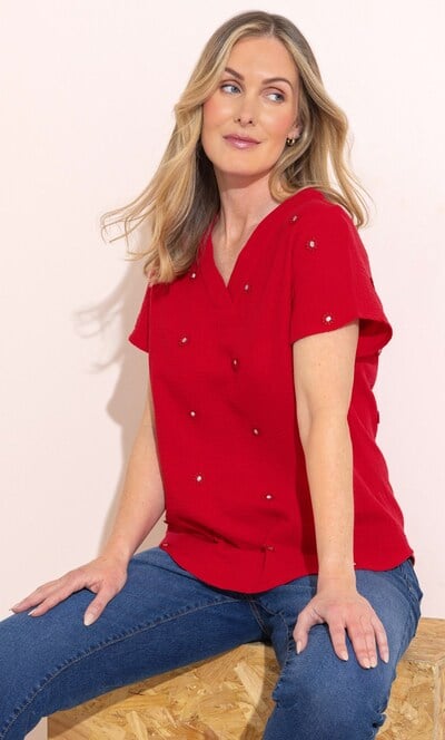 Anna Rose Floral Embroidered Textured Cotton Top