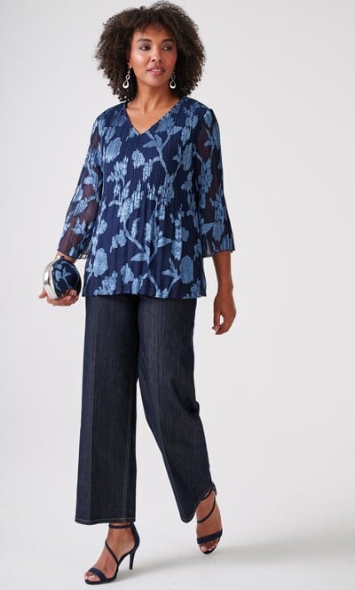 Pleated Floral V Neck Top
