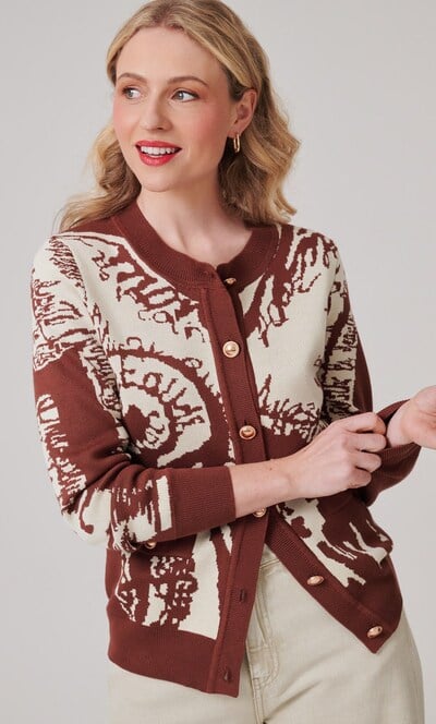 Vintage-Inspired Patterned Long Sleeve Cardigan