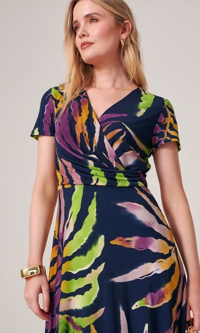 Printed Short Sleeve Midi Dress