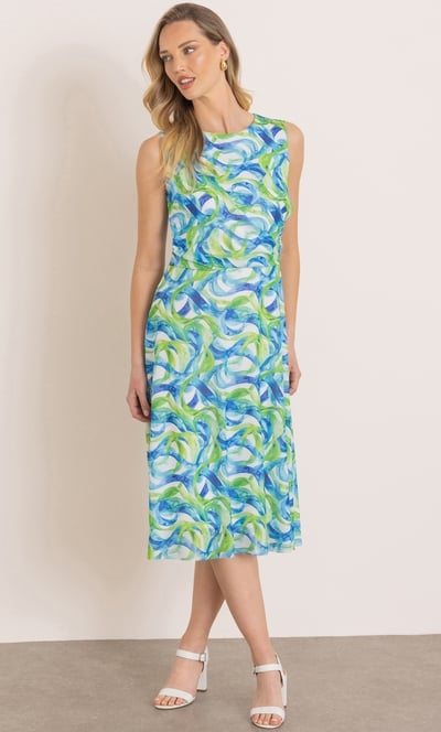 Printed Drape Front Mesh Dress