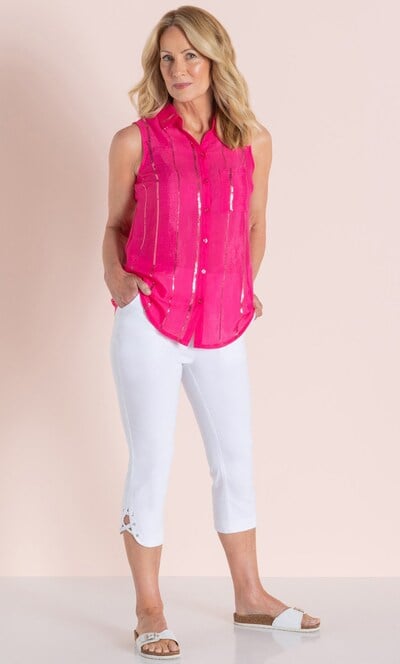 Anna Rose Sequin Stripe Sleeveless Blouse
