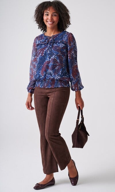 Printed Smocked Hem Printed Lined Top