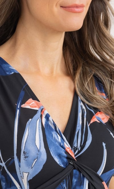 Textured Floral Print Twist Front Dress