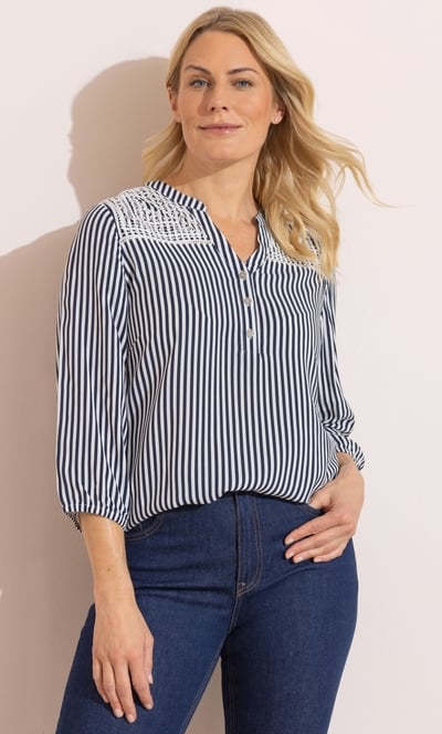 Anna Rose Embellished Striped Blouse