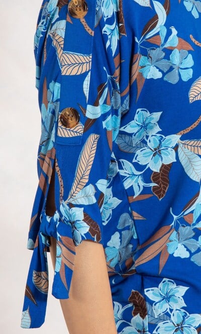 Tie Cuff Floral Print Jersey Top