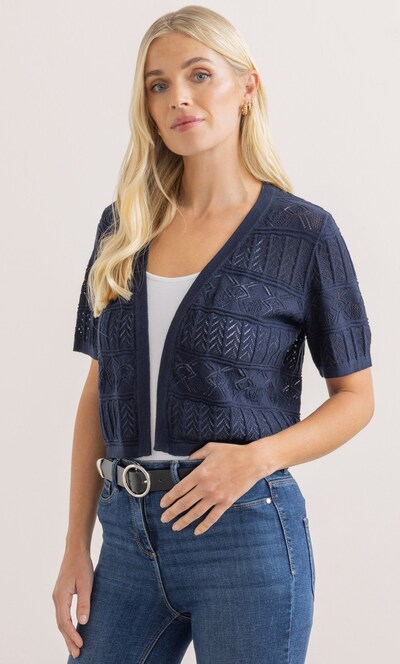 Short Sleeve Cropped Pointelle Cotton Cardigan